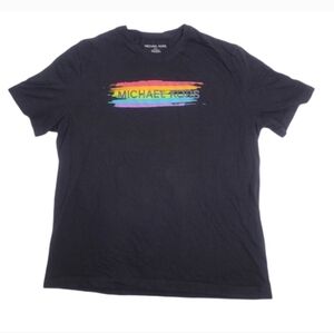 Michael Kors Black Tee with Multicolor Logo. Size medium part of the pride colle